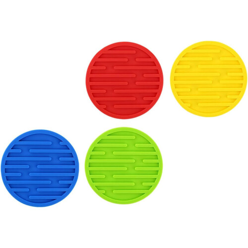 4 Pcs Silicone Round Shaped Coasters Thickened Non-Skid Cup Pads with Drainage Function