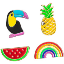 Set van 4 Hawaiiaanse cartoonbroches – Ananas, Toekan, Watermeloen en Regenboogspelden