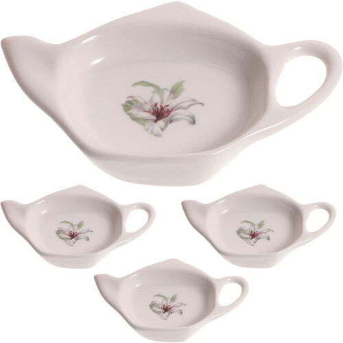4pcs Teapot Shape Ceramic Tea Bag Organizers Reusable Delicate Teabag Coasters