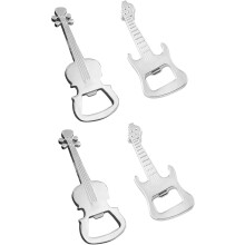 4 Flaschenöffner-Schlüsselanhänger aus silberfarbener Zinklegierung mit Geigen- und Gitarrenmotiven