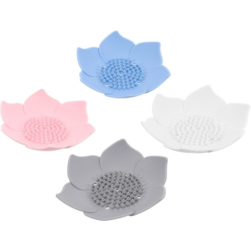 Porta sapone in silicone, facile da pulire, 4 pezzi con design di drenaggio