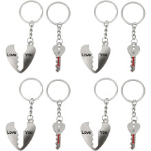 4 Paar herzförmige Schlüsselanhänger aus Legierung – Romantische Schlüsselring-Taschendekoration für Paare, Hochzeiten und Weihnachten