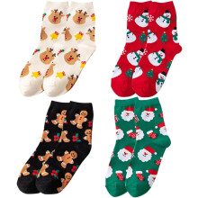 4 Paar Weihnachtssocken mit Schneemannmotiv, Cartoon-Socken, mittelhohe Röhrensocken für warme Winterweihnachten