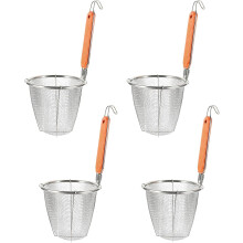 4pcs Stainless Steel Food Strainer Noodle Colander with Wood Handle Easy to Clean Rust-Proof Kitchen Cooking Basket