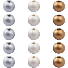 300Pcs DIY Wooden Beads Set 12Mm Round Shape in Silver Gold and Pearl Colors