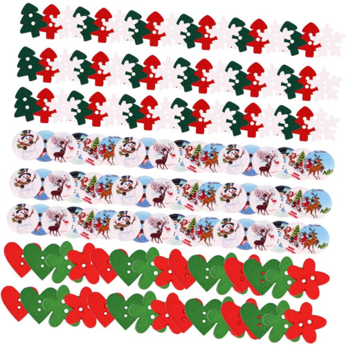 350 stuks houten knopen, kerstserie, bedrukte knopen