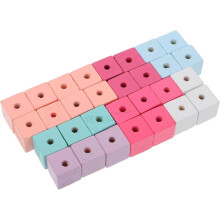 30pcs Wooden Beads with Hole for Bracelet Making and DIY Activity, Square Pastel Spacer Beads to Strengthen Creativity in Jewelry Crafting