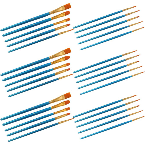 Lot de 30 pinceaux aquarelle bleu perle à pointe fine.