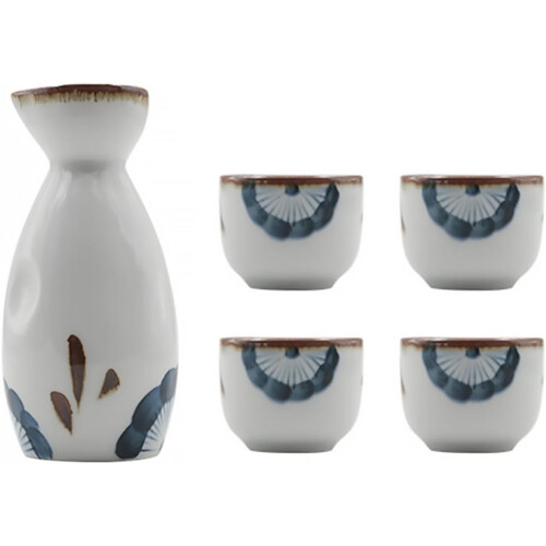 Set da sake in ceramica giapponese, composto da 5 pezzi con delicate teiere smaltate.