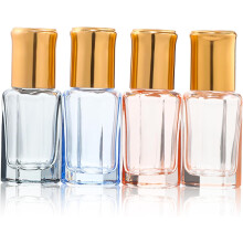 3ml Glass Roll on Bottles Set 4pcs Steel Roller Balls and Gold Caps, Colored Octagonal Small Empty Perfume Bottles