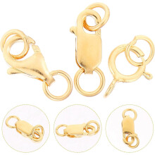 Lot de 3 fermoirs mousquetons dorés de 5 et 8 mm pour la création de bijoux, colliers et bracelets (accessoires DIY). Anneaux de jonction