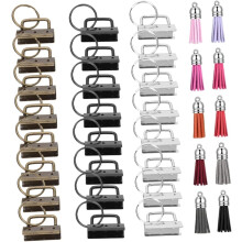 Schlüsselanhänger-Set mit 32-mm-Metallclips, 30 Schlüsselringen und 10 35-mm-Quasten (Schmuckkordelenden)
