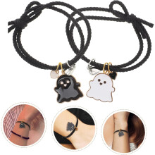 2 Paar-Magnetarmbänder mit Geisterherz-Anhängern, geflochtene Kordelarmbänder