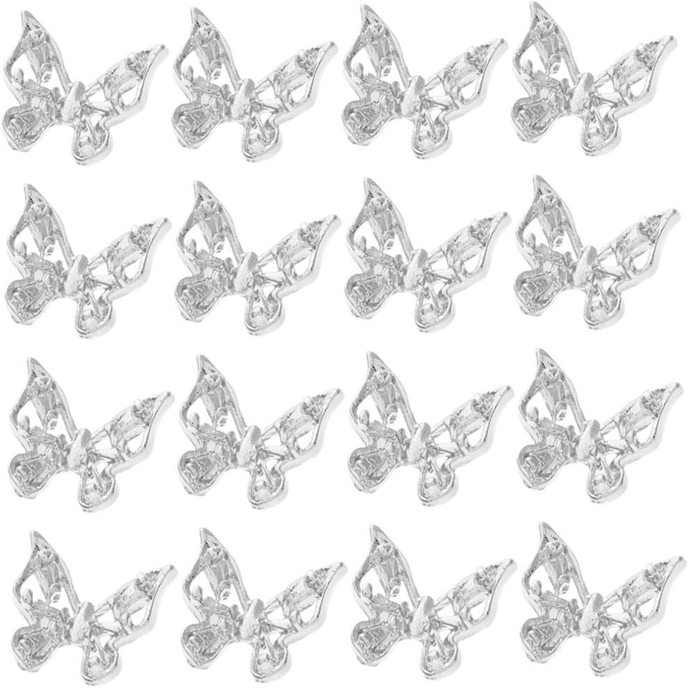 Hkhbjs Silver 3D Bow Nail Charms Metal Butterfly Nail Decorations Hollow Design Rhinestones Embellishments Diy