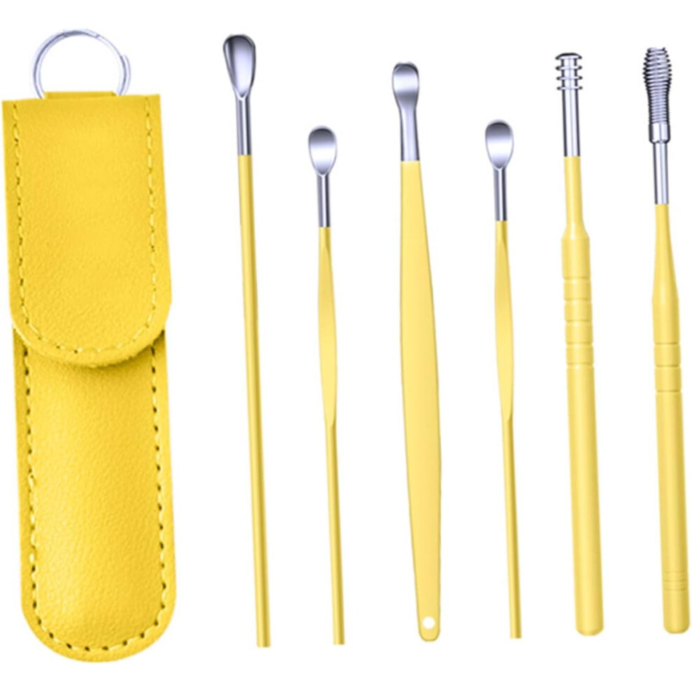 Hkhbjs Yellow 5Sets Stainless Steel Earwax Removal Kit Ear Cleaning Tools Ear Spoon And Tweezers