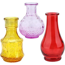 3 jarrones pequeños de vidrio con relieve vintage para decoración floral, ideales como centros de mesa para el salón.