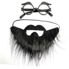 2 Sets Fake Beard and Glasses Costume Set with Self-Adhesive Black Pirate Beard and Eyebrow Glasses