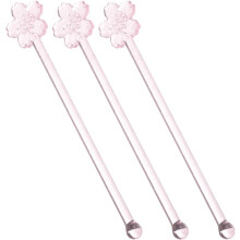 Lot de 3 bâtonnets mélangeurs en verre rose au design mignon, réutilisables, faciles à nettoyer et polyvalents, avec long manche.