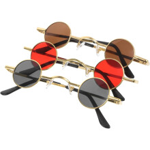 Ensemble de 3 lunettes de soleil rondes vintage, petite monture rétro dorée, verres gris, rouges et marron