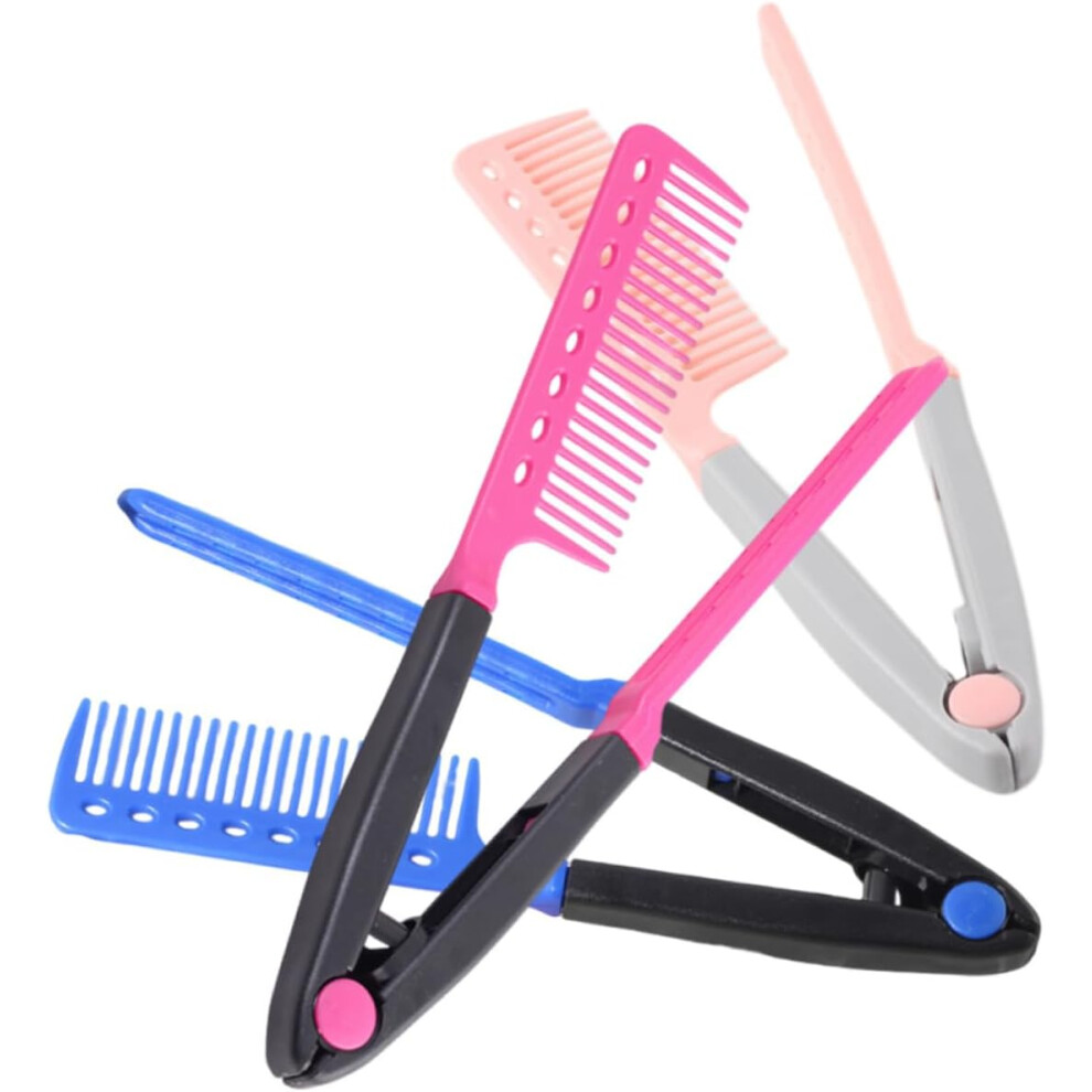 Hkhbjs Unisex 3 Pcs Folding Hair Straightening Comb Set Salon V-Shaped Hair Straightener Brush
