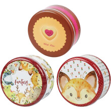 Set van 3 blikken snoepdozen van 13,2 cm met deksel, metalen koekjesdozen