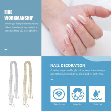 Lot de 2 strass pour ongles, chaîne de 1 m, bijoux de manucure, accessoires de nail art DIY, or et argent.