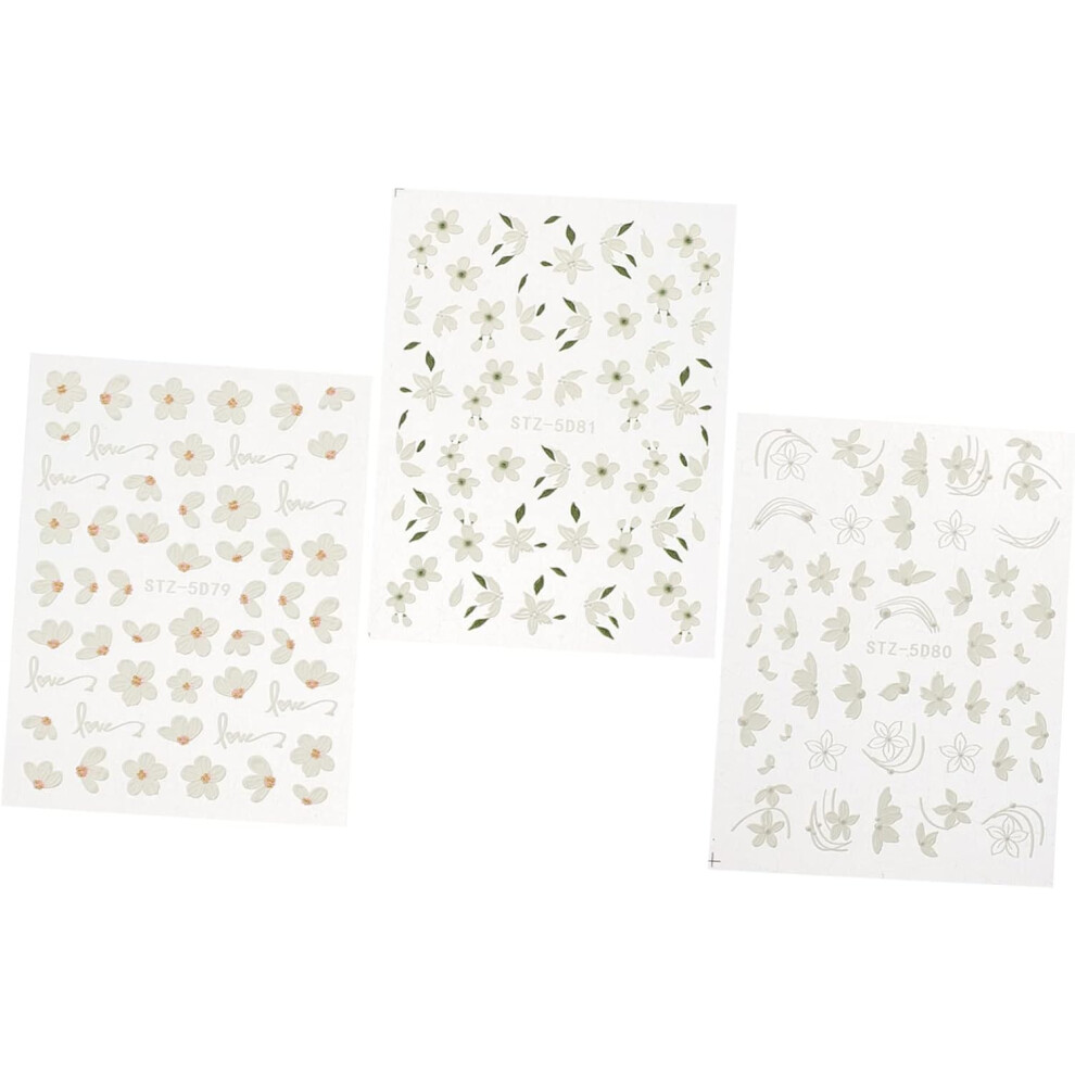 Hkhbjs 3 Sheets Embossed 5D Floral Nail Stickers Flower Nail Art Decals Adhesive For Manicure Accessories