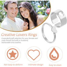 2 Pairs Adjustable Creative Couple Rings Set, Silver Butterfly and Heart Design Copper Finger Rings for Men and Women