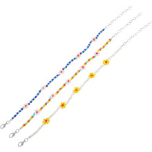 3 stuks feestelijke enkelbandjes met rijstkralen, boho kralenarmbandjes, schattige kralenarmbandjes met madeliefjesmotief.