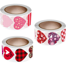 3 rouleaux d'autocollants en forme de cœur pour la Saint-Valentin, étiquettes décoratives autocollantes pour la fermeture