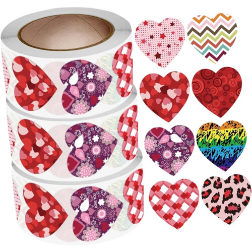 3 Rolls Valentine's Day Heart Shape Stickers Envelope Seal Stickers
