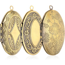 3-teiliges Set ovaler Foto-Medaillon-Anhänger im Vintage-Bronze-Stil mit Bilderrahmen-Ornamenten