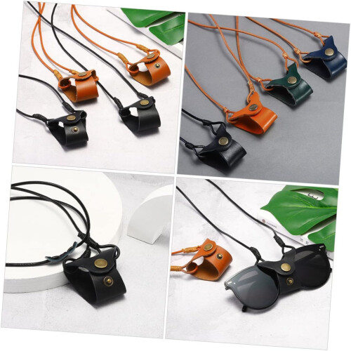 2 buc. Toc pentru ochelari, lanț pentru ochelari, piele artificială, negru 1