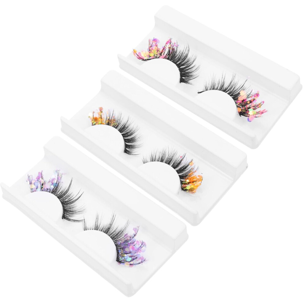 Hkhbjs 3 Pairs Fluorescent 3D Colored False Eyelashes With Glitter Sparkle Natural Look Cosplay Lash Extensions