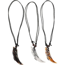 3-teiliges Set Herren-Haifischzahn-Halsketten mit Harzanhänger, geschnitzten Knochen- und Holzperlen – Strandschmuck