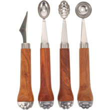 4-teiliges Obstkugel-Löffel-Set mit Holzgriff, Melonenkugelausstecher und Obstschnitzwerkzeug.