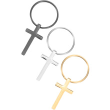 3-teiliger Schlüsselanhänger aus Edelstahl mit Kreuzmotiv, hochglanzpoliert, religiöses Kruzifix-Anhänger
