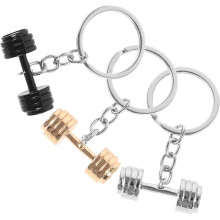 3 Stück Hantel-Schlüsselanhänger aus robuster Ferrolegierung, ideal als Taschenanhänger oder Dekoration.