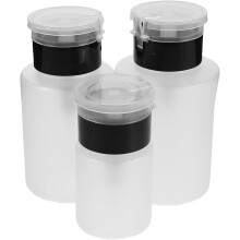 3 flaconi di plastica vuoti con dosatore a pompa a pressione per solvente per smalto, ideali per saloni di bellezza e uso domestico.