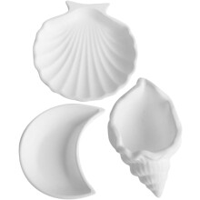 Lot de 3 plateaux à bijoux décoratifs en plâtre blanc en forme de coquillage de lune