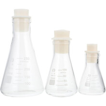 Lot de 3 flacons coniques en verre borosilicaté épais avec bouchons en caoutchouc, 50 ml, 100 ml et 250 ml