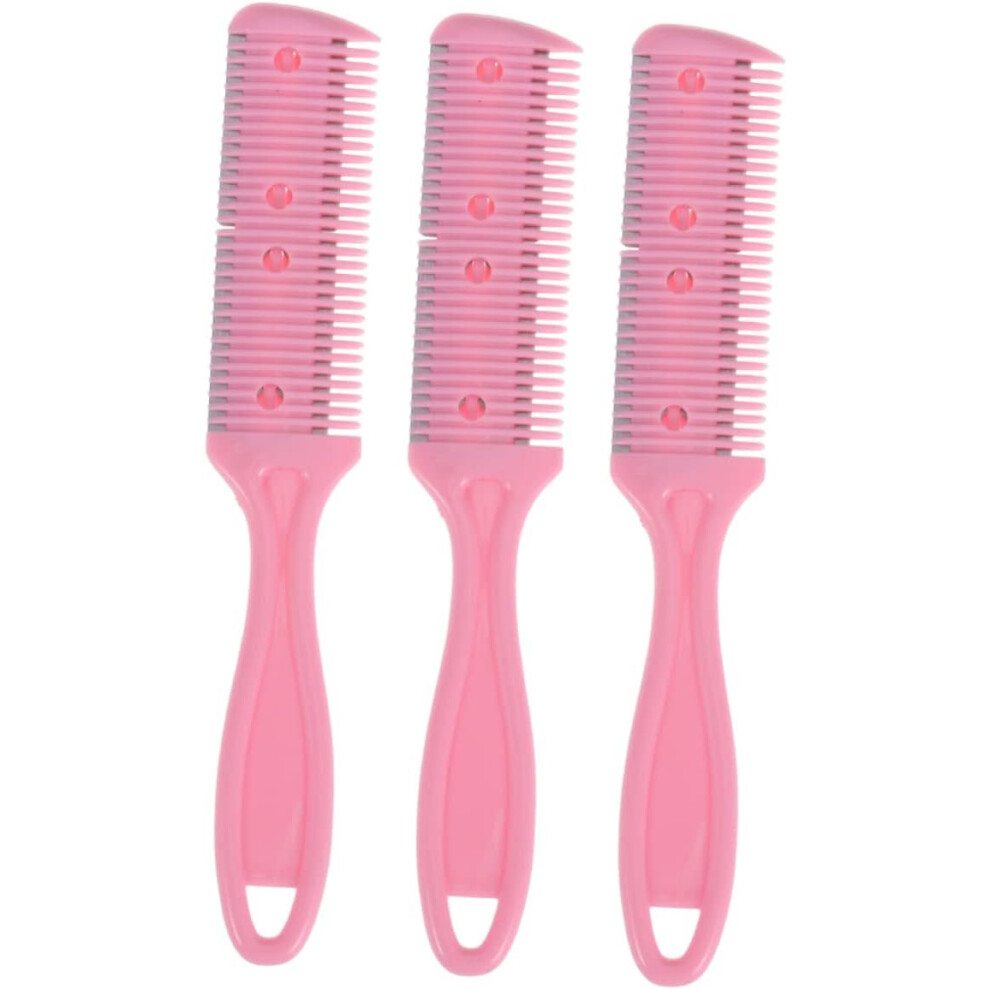 Hkhbjs Pink 3Pcs Double Side Hair Cutter Comb Stainless Steel Razor Hair Trimmer And Haircut Scissors