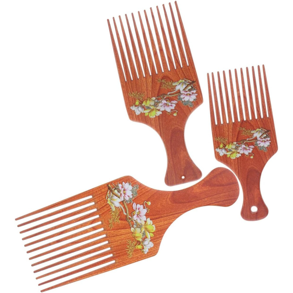 Hkhbjs 3Pcs Wooden Grain Hair Comb Set Large, Medium, Small Fork Combs
