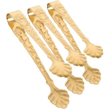 3-teiliges Eiszangen-Set aus Edelstahl mit geprägtem Rosenmuster, elegantes Design, ergonomische Handhabung