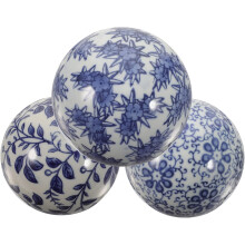 Keramiske flytende dekorballer 3 stk. blå porselen hjemmedekor i vintagestil, delikat håndverk