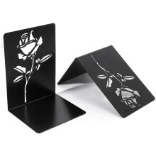 2 sujetalibros de metal con diseño de flor hueca para escritorio o estantería. Decoración elegante.