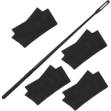 Onderhouds- en reinigingsset voor fluiten, inclusief stoffen stokje en zwarte ABS-doek.
