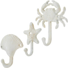 3er-Set dekorative Wandhaken aus Vintage-Gusseisen mit Tiermotiven, Strand- und Ozeanmotiv