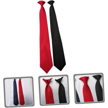 Set de 2 cravate bărbătești cu clips, accesorii pre-legate pentru cravate din roșu și abanos, pentru uniformă de birou