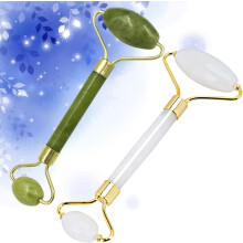 2 rodillos de jade para masaje facial, herramienta de belleza para el cuidado de la piel, masajeador para rostro y cuello.